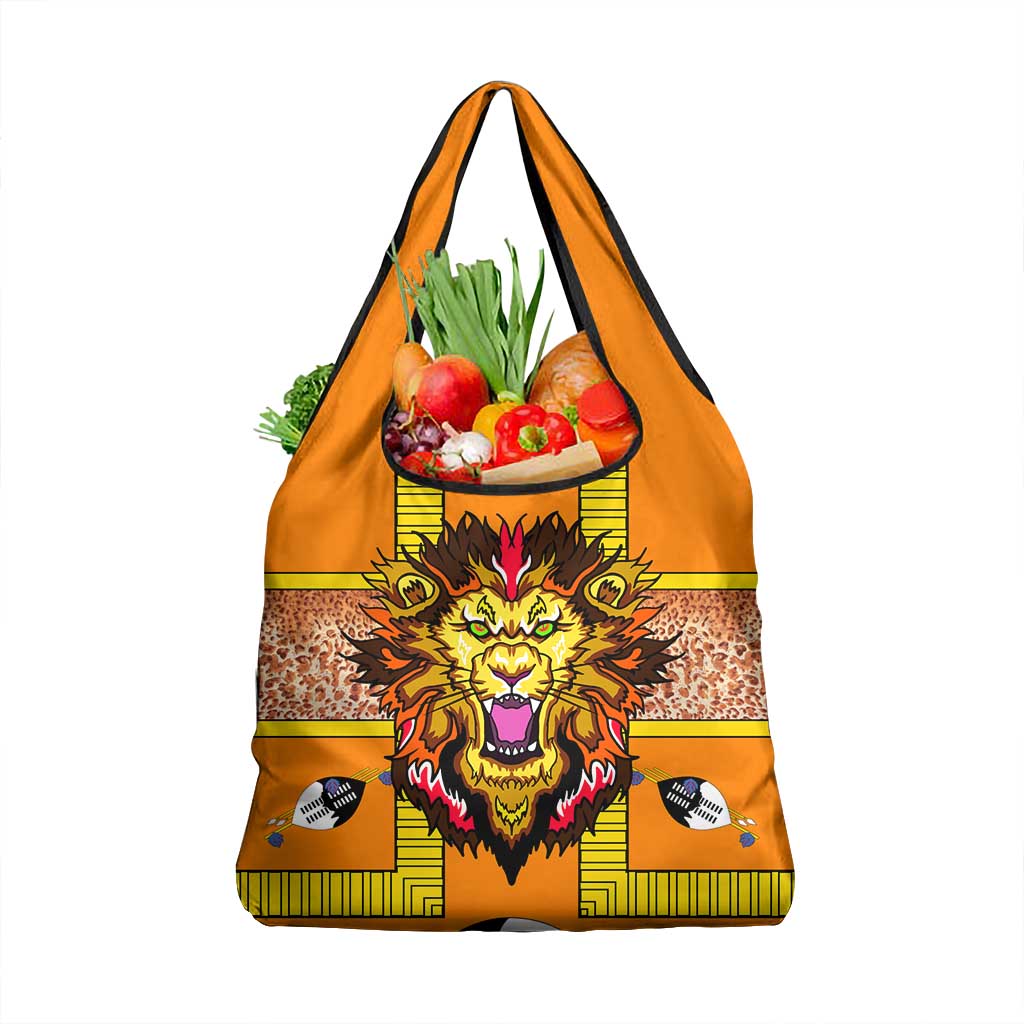 Swaziland Eswatini Grocery Bag Lion Shield and Leopard Print Tribal Design