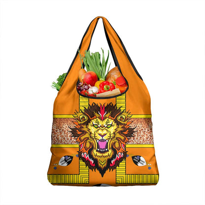 Swaziland Eswatini Grocery Bag Lion Shield and Leopard Print Tribal Design