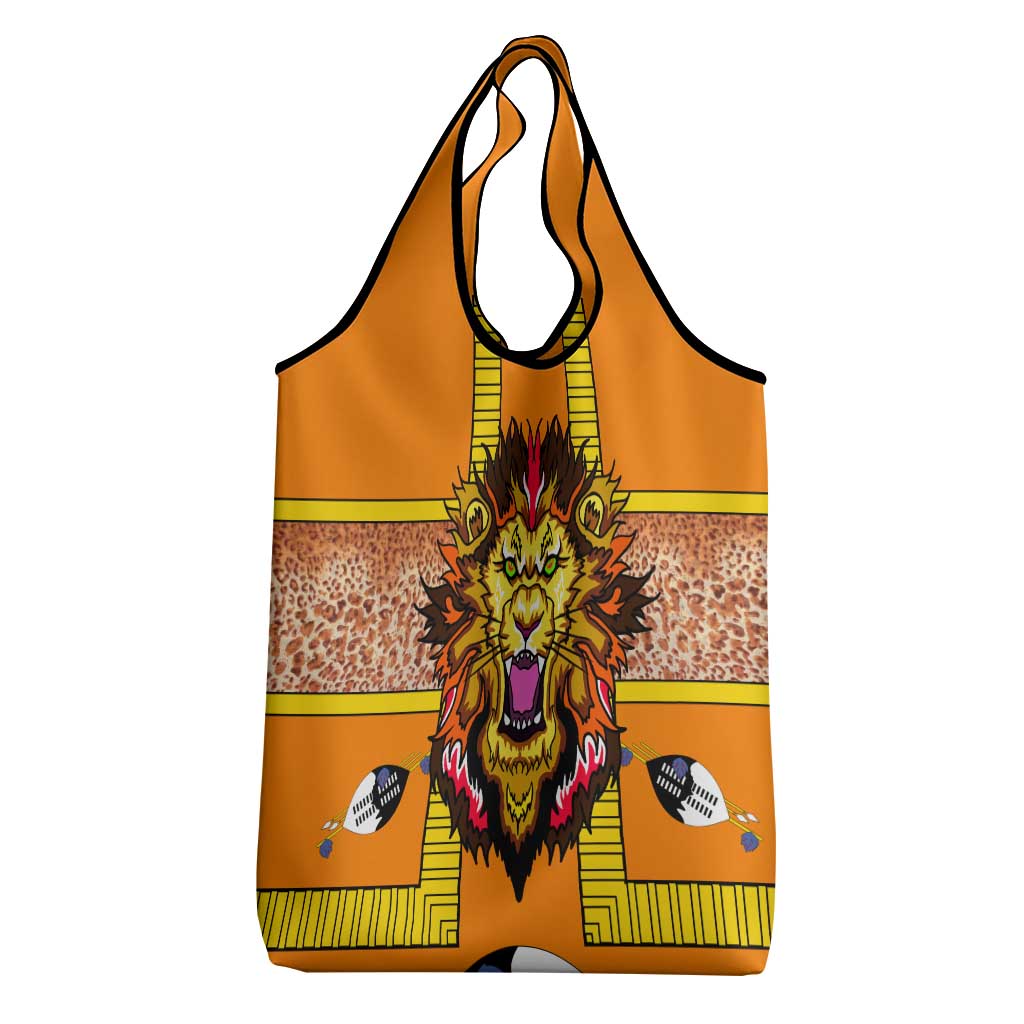 Swaziland Eswatini Grocery Bag Lion Shield and Leopard Print Tribal Design