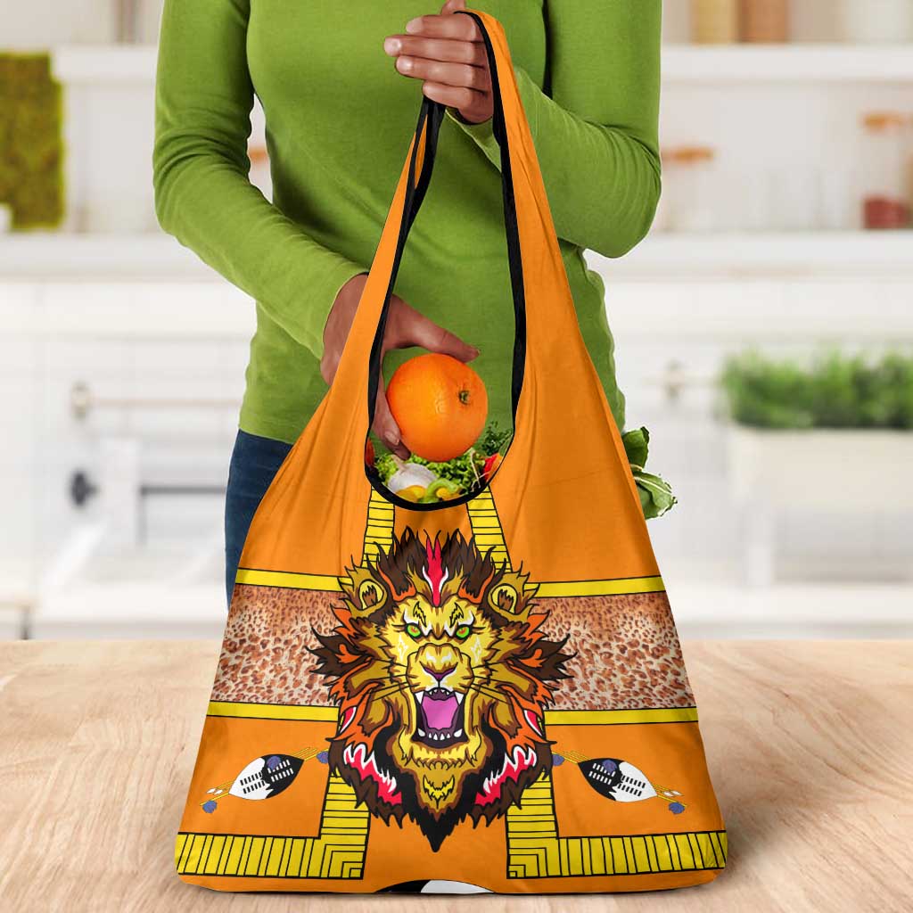 Swaziland Eswatini Grocery Bag Lion Shield and Leopard Print Tribal Design