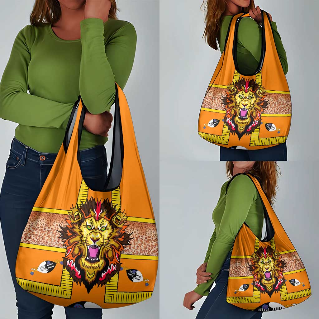 Swaziland Eswatini Grocery Bag Lion Shield and Leopard Print Tribal Design