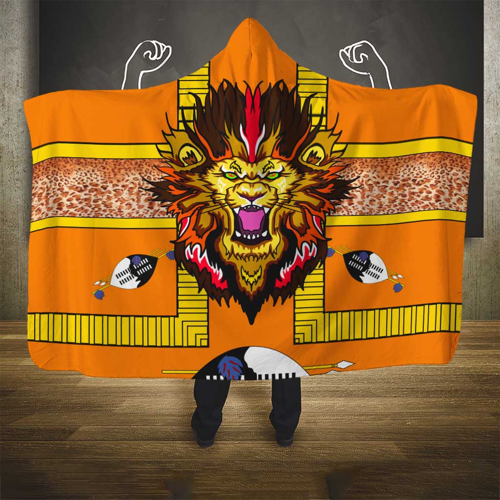 Swaziland Eswatini Hooded Blanket Lion Shield and Leopard Print Tribal Design