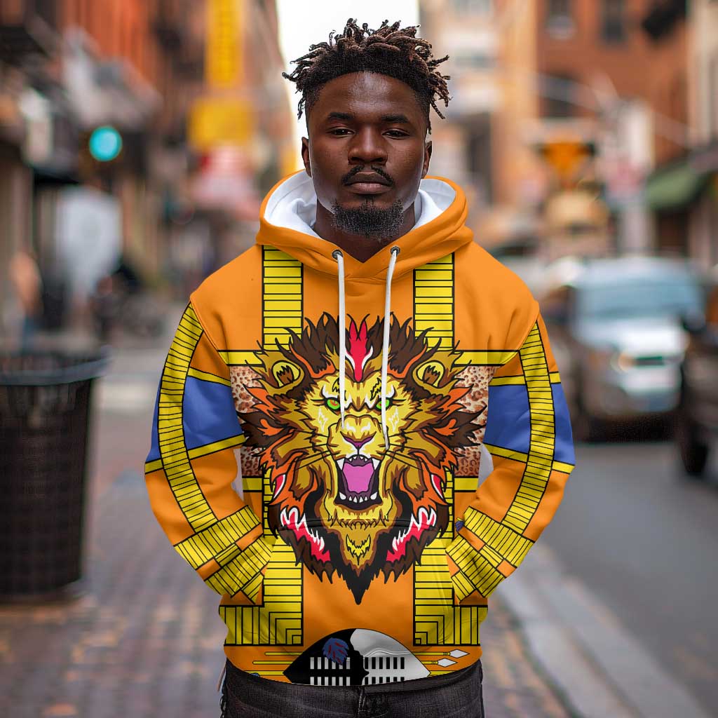 Swaziland Eswatini Hoodie Lion Shield and Leopard Print Tribal Design