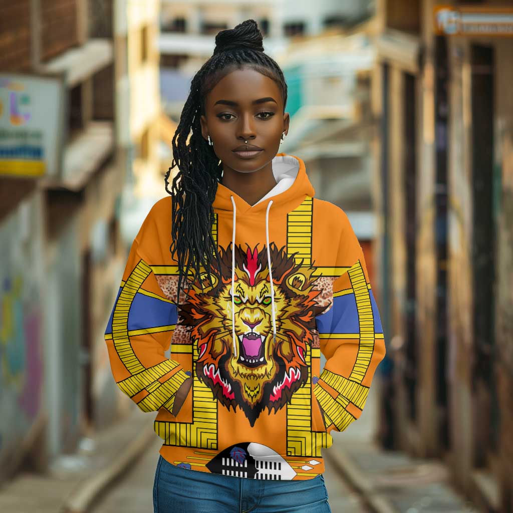 Swaziland Eswatini Hoodie Lion Shield and Leopard Print Tribal Design