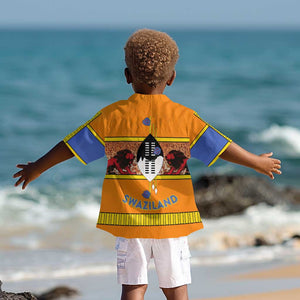 Swaziland Eswatini Kid Hawaiian Shirt Lion Shield and Leopard Print Tribal Design