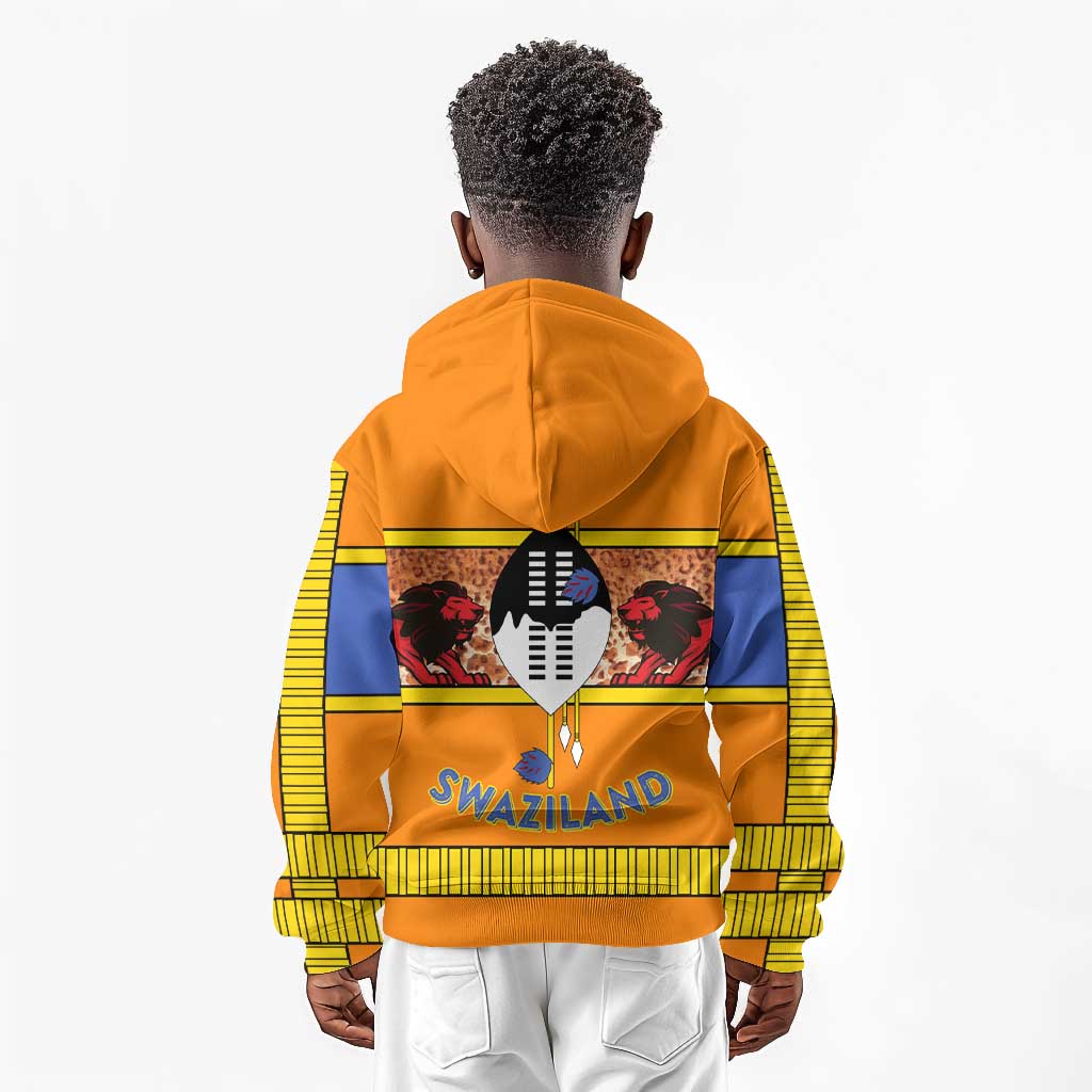 Swaziland Eswatini Kid Hoodie Lion Shield and Leopard Print Tribal Design