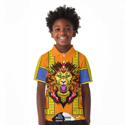 Swaziland Eswatini Kid Polo Shirt Lion Shield and Leopard Print Tribal Design