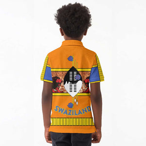 Swaziland Eswatini Kid Polo Shirt Lion Shield and Leopard Print Tribal Design