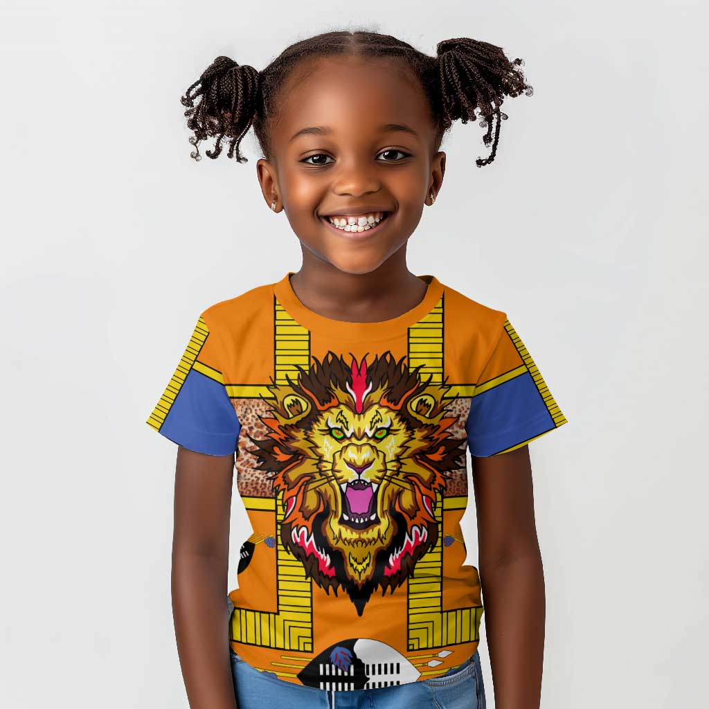 Swaziland Eswatini Kid T shirt Lion Shield and Leopard Print Tribal Design