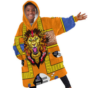 Swaziland Eswatini Kid Wearable Blanket Hoodie Lion Shield and Leopard Print Tribal Design