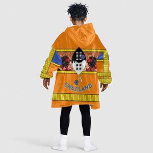 Swaziland Eswatini Kid Wearable Blanket Hoodie Lion Shield and Leopard Print Tribal Design