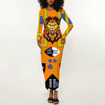Swaziland Eswatini Long Sleeve Bodycon Dress Lion Shield and Leopard Print Tribal Design TS04