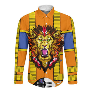 Swaziland Eswatini Long Sleeve Button Shirt Lion Shield and Leopard Print Tribal Design