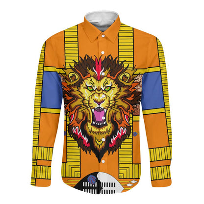 Swaziland Eswatini Long Sleeve Button Shirt Lion Shield and Leopard Print Tribal Design