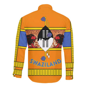 Swaziland Eswatini Long Sleeve Button Shirt Lion Shield and Leopard Print Tribal Design