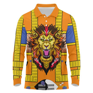 Swaziland Eswatini Long Sleeve Polo Shirt Lion Shield and Leopard Print Tribal Design