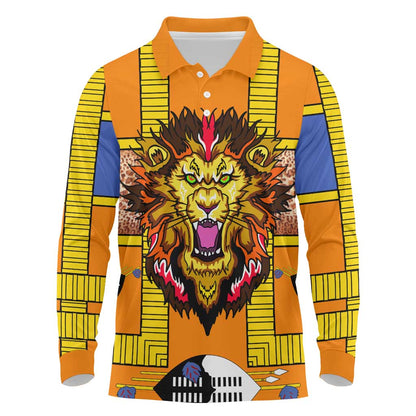 Swaziland Eswatini Long Sleeve Polo Shirt Lion Shield and Leopard Print Tribal Design