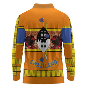 Swaziland Eswatini Long Sleeve Polo Shirt Lion Shield and Leopard Print Tribal Design