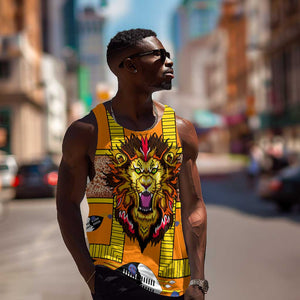 Swaziland Eswatini Men Tank Top Lion Shield and Leopard Print Tribal Design