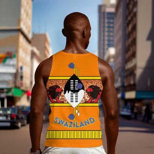 Swaziland Eswatini Men Tank Top Lion Shield and Leopard Print Tribal Design