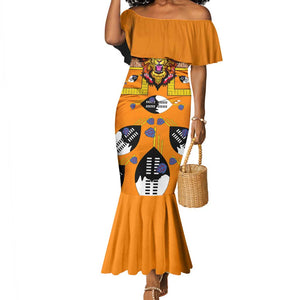 Swaziland Eswatini Mermaid Dress Lion Shield and Leopard Print Tribal Design