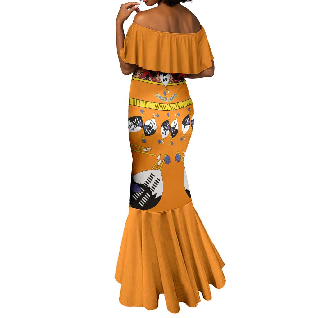 Swaziland Eswatini Mermaid Dress Lion Shield and Leopard Print Tribal Design