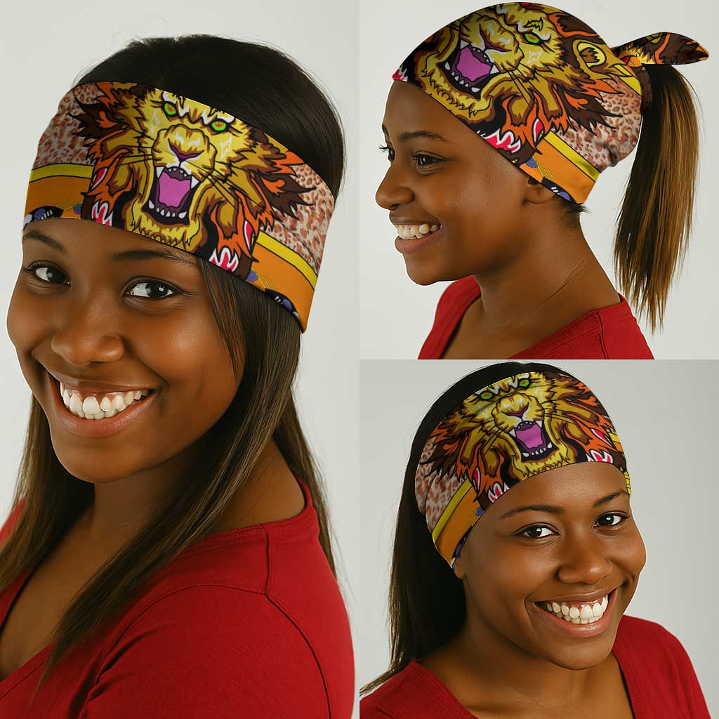 Swaziland Eswatini Neck Gaiter Lion Shield and Leopard Print Tribal Design TS04