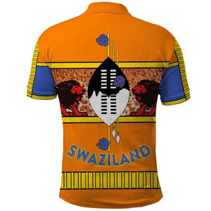 Swaziland Eswatini Polo Shirt Lion Shield and Leopard Print Tribal Design