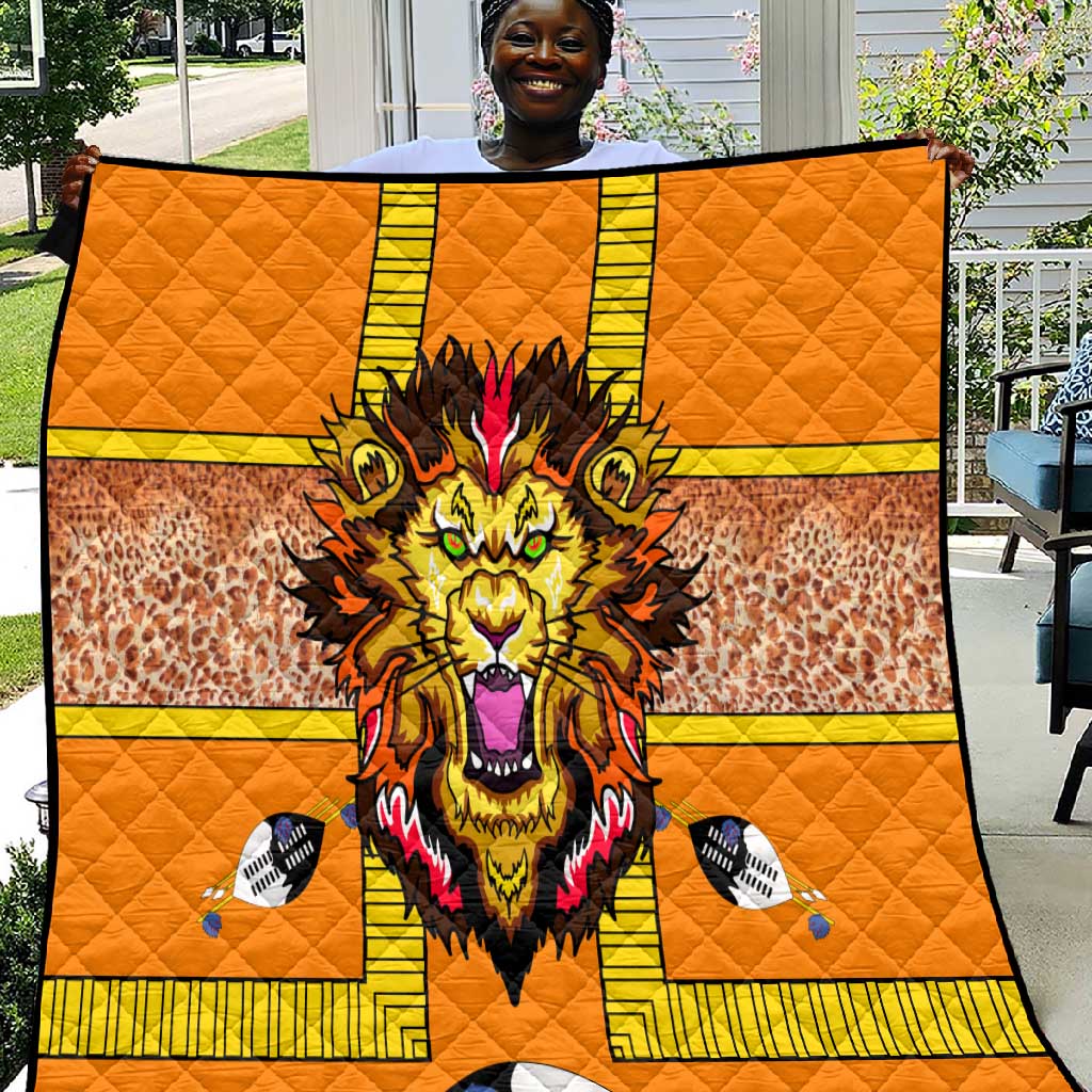 Swaziland Eswatini Quilt Lion Shield and Leopard Print Tribal Design