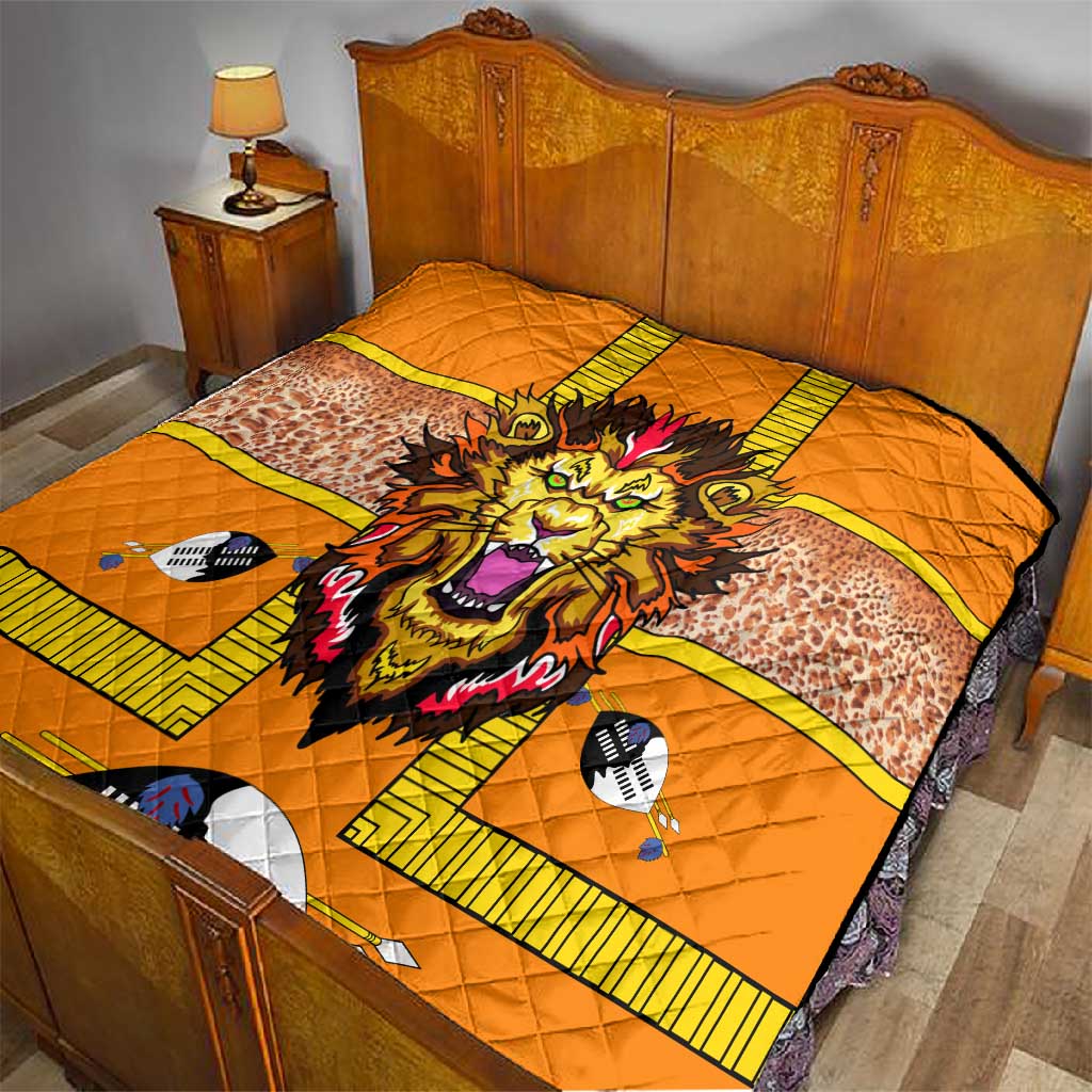 Swaziland Eswatini Quilt Lion Shield and Leopard Print Tribal Design
