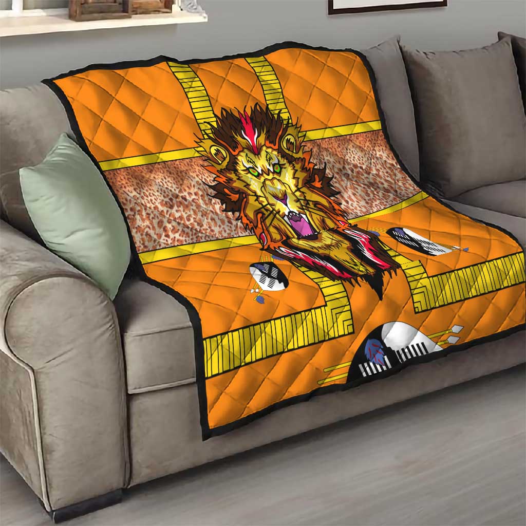 Swaziland Eswatini Quilt Lion Shield and Leopard Print Tribal Design
