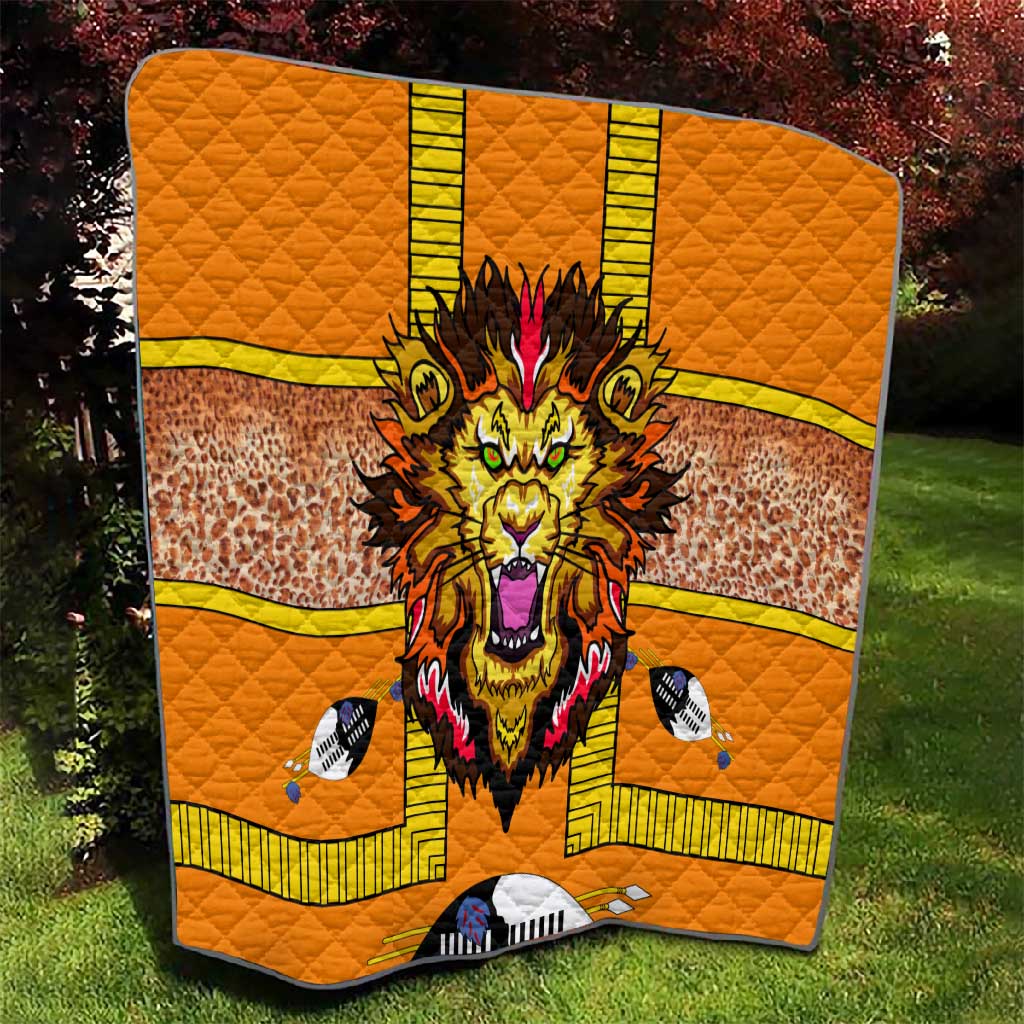 Swaziland Eswatini Quilt Lion Shield and Leopard Print Tribal Design