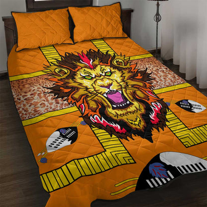 Swaziland Eswatini Quilt Bed Set Lion Shield and Leopard Print Tribal Design