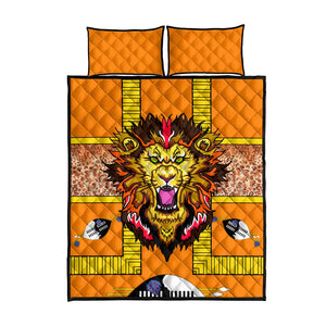 Swaziland Eswatini Quilt Bed Set Lion Shield and Leopard Print Tribal Design