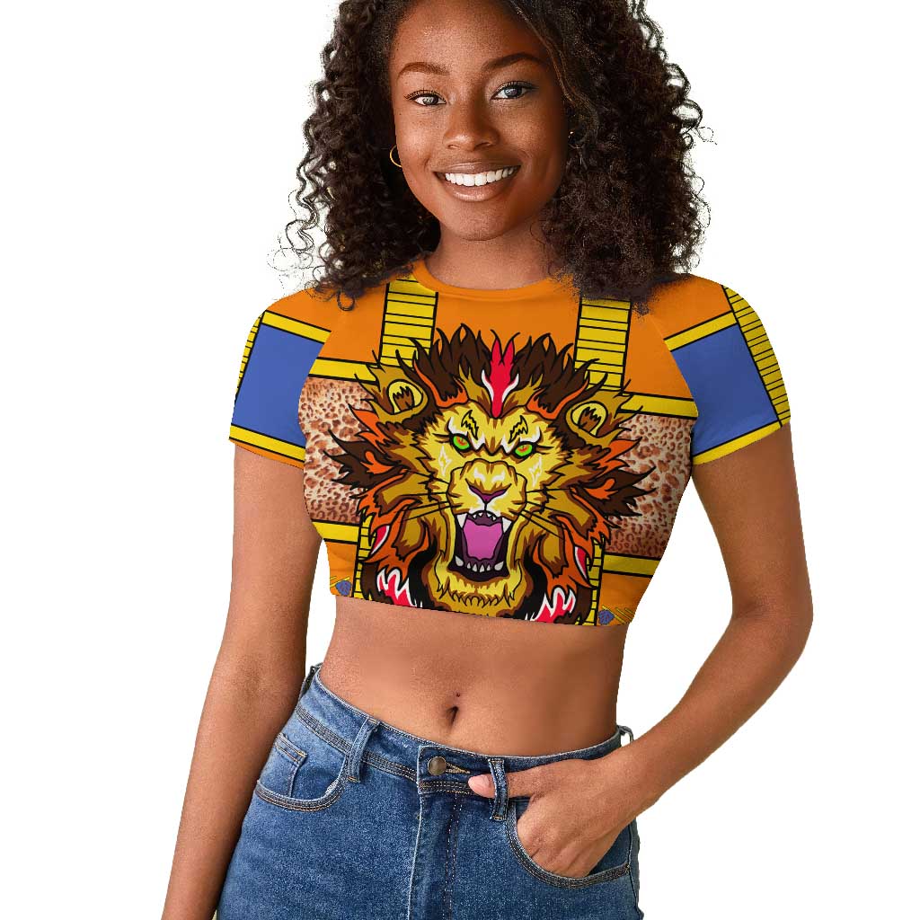 Swaziland Eswatini Raglan Cropped T shirt Lion Shield and Leopard Print Tribal Design