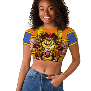 Swaziland Eswatini Raglan Cropped T shirt Lion Shield and Leopard Print Tribal Design