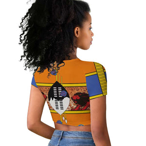 Swaziland Eswatini Raglan Cropped T shirt Lion Shield and Leopard Print Tribal Design