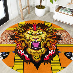 Swaziland Eswatini Round Carpet Lion Shield and Leopard Print Tribal Design