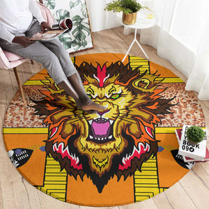 Swaziland Eswatini Round Carpet Lion Shield and Leopard Print Tribal Design