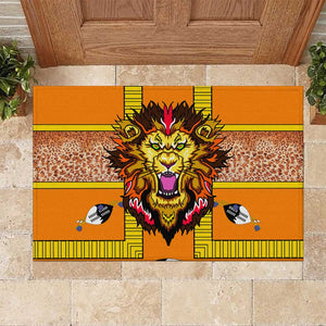 Swaziland Eswatini Rubber Doormat Lion Shield and Leopard Print Tribal Design
