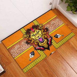 Swaziland Eswatini Rubber Doormat Lion Shield and Leopard Print Tribal Design