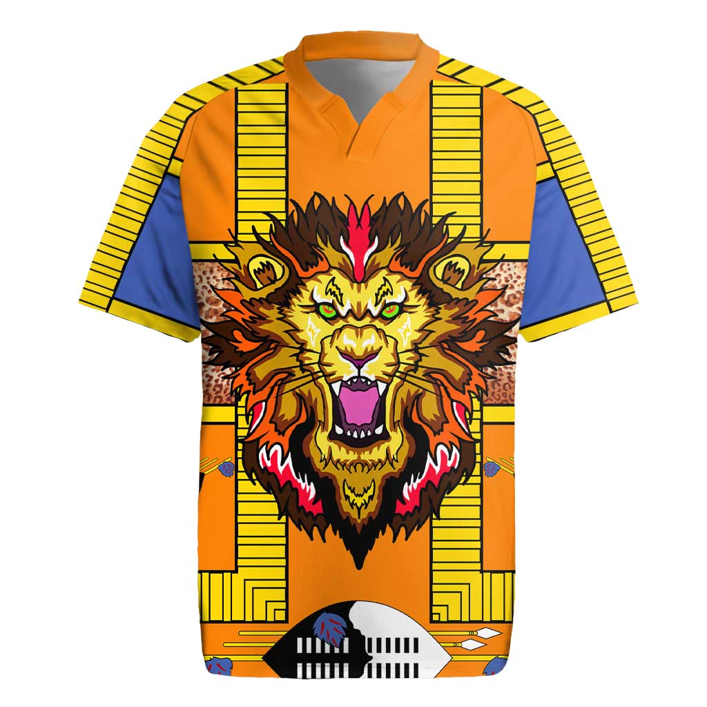 Swaziland Eswatini Rugby Jersey Lion Shield and Leopard Print Tribal Design