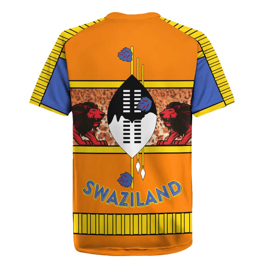 Swaziland Eswatini Rugby Jersey Lion Shield and Leopard Print Tribal Design