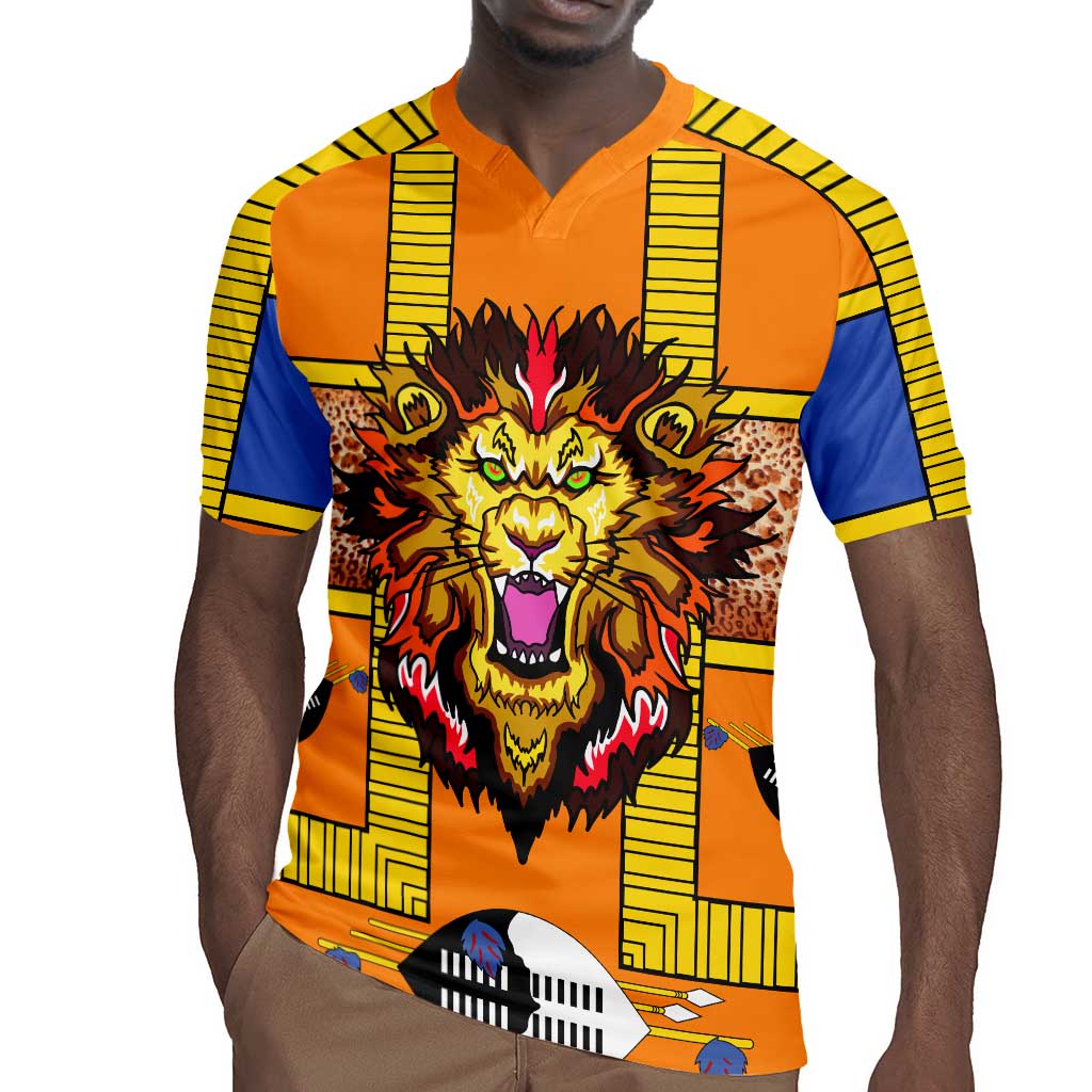 Swaziland Eswatini Rugby Jersey Lion Shield and Leopard Print Tribal Design
