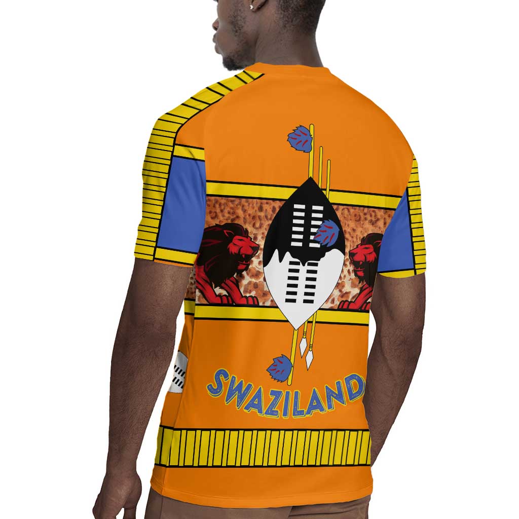 Swaziland Eswatini Rugby Jersey Lion Shield and Leopard Print Tribal Design