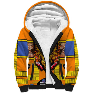 Swaziland Eswatini Sherpa Hoodie Lion Shield and Leopard Print Tribal Design