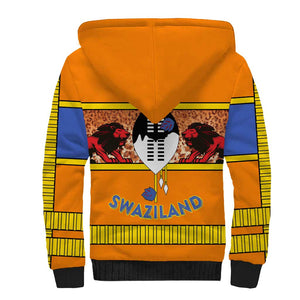 Swaziland Eswatini Sherpa Hoodie Lion Shield and Leopard Print Tribal Design