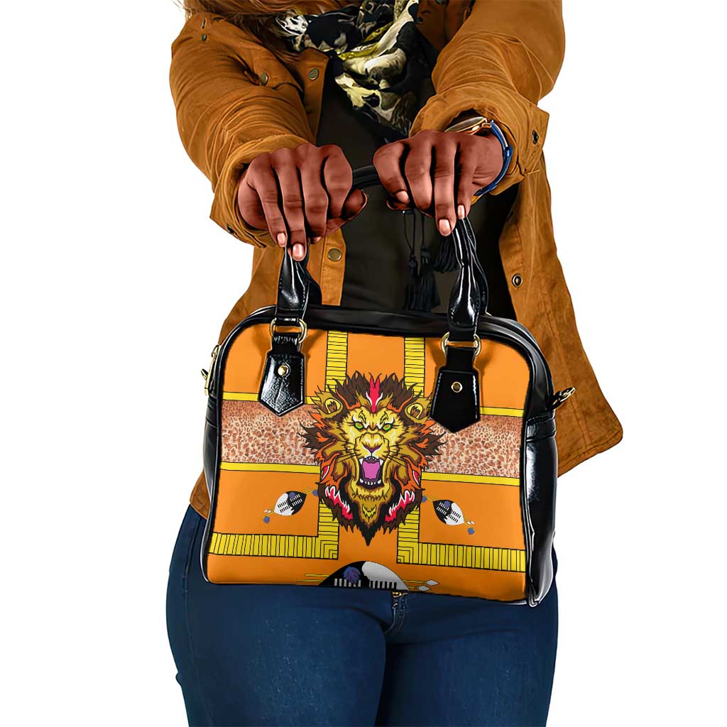 Swaziland Eswatini Shoulder Handbag Lion Shield and Leopard Print Tribal Design