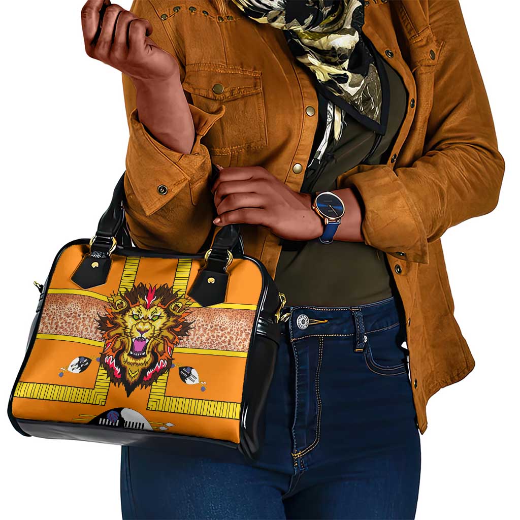 Swaziland Eswatini Shoulder Handbag Lion Shield and Leopard Print Tribal Design