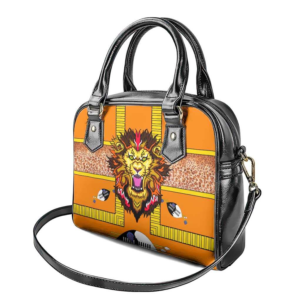 Swaziland Eswatini Shoulder Handbag Lion Shield and Leopard Print Tribal Design